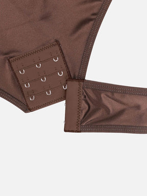 Wholesale Shaping Satin Built-in Elastic Mesh Fabric Thong Bodysuit