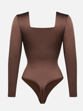 Wholesale Square Neck Long Sleeve Sleek Thong Bodysuit