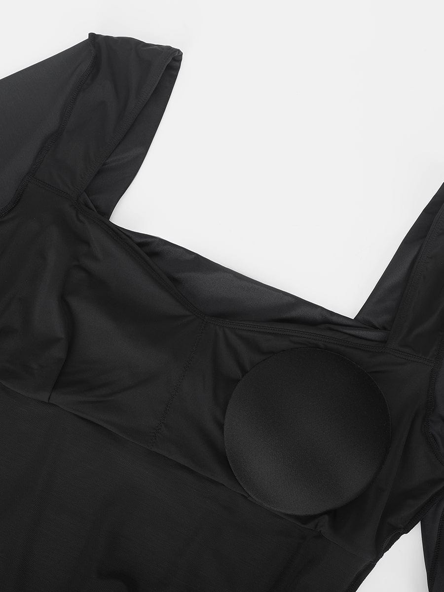 Wholesale Retro Square Neck Built in corset Tummy Control Bodysuit With removable coasters