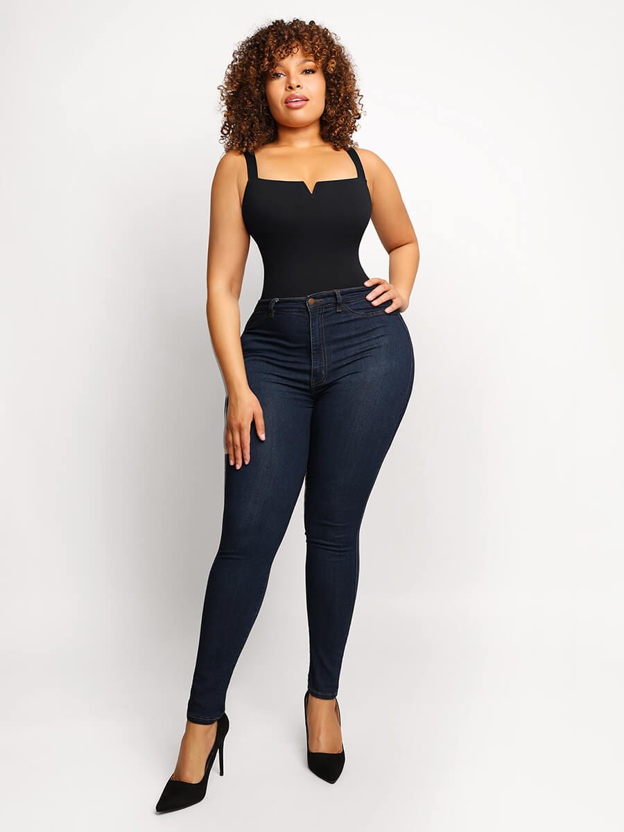 Wholesale Square Collar Elastic Sexy Outerwear Shape Bodysuit