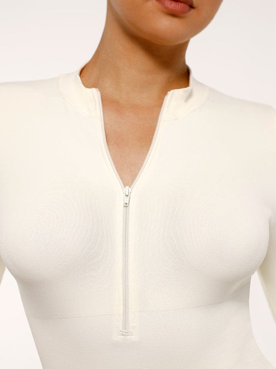 Wholesale Seamless Long Sleeve Zipper Thong Bodysuit
