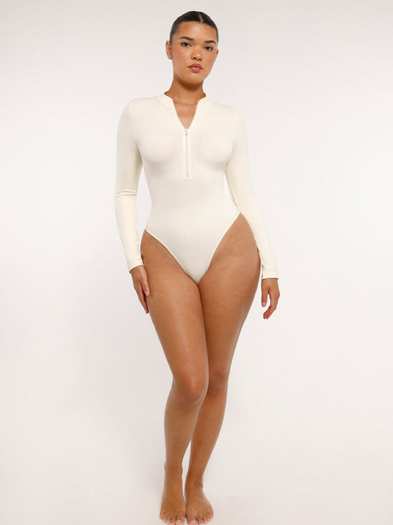 Wholesale Seamless Long Sleeve Zipper Thong Bodysuit
