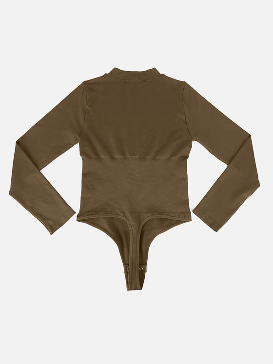 Wholesale Seamless Long Sleeve Zipper Thong Bodysuit