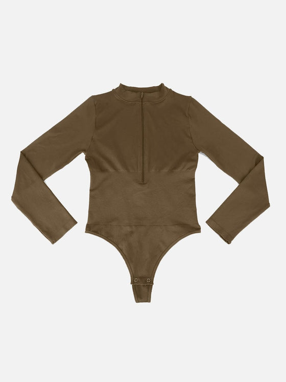 Wholesale Seamless Long Sleeve Zipper Thong Bodysuit
