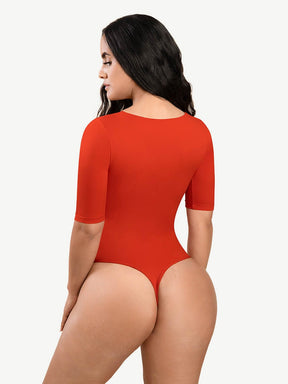 Wholesale Tank Top Tight Thong Bodysuit With A Slant Cut Collar And Half Sleeves