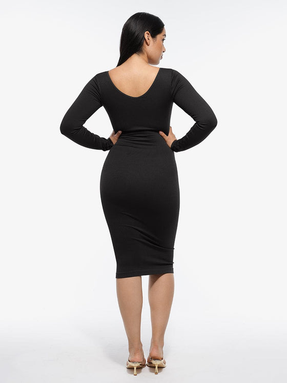 Wholesale 🌿 Eco-friendly Seamless V Neck Long Sleeve Waist Trimming Shaper Dress