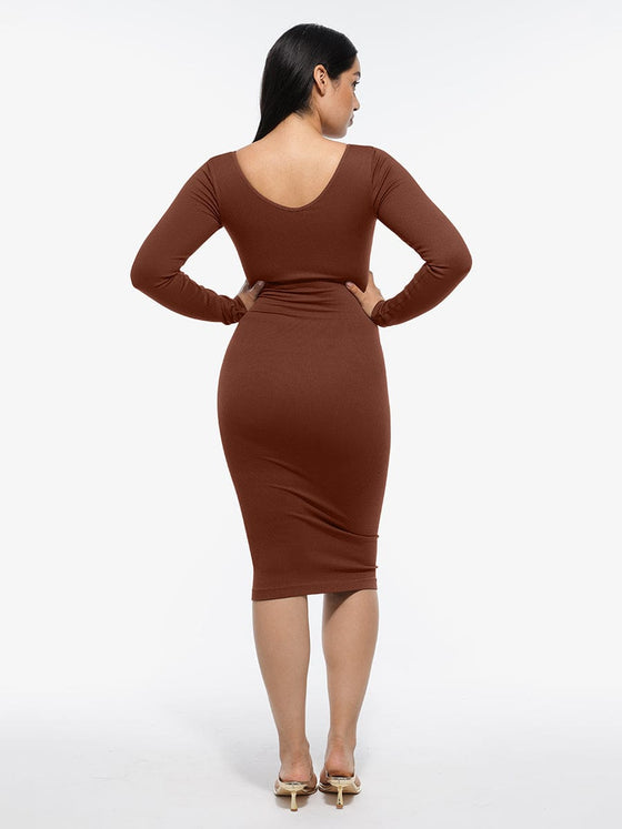 Wholesale 🌿 Eco-friendly Seamless V Neck Long Sleeve Waist Trimming Shaper Dress
