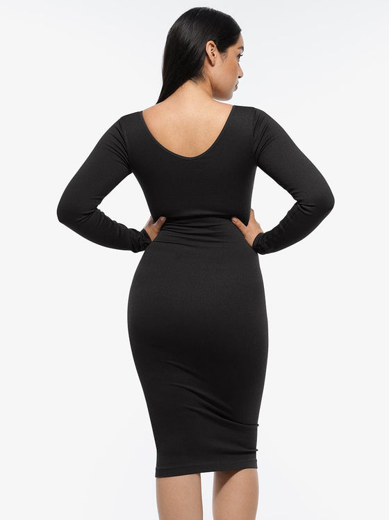 Wholesale 🌿 Eco-friendly Seamless V Neck Long Sleeve Waist Trimming Shaper Dress