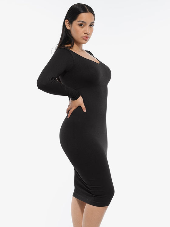 Wholesale 🌿 Eco-friendly Seamless V Neck Long Sleeve Waist Trimming Shaper Dress