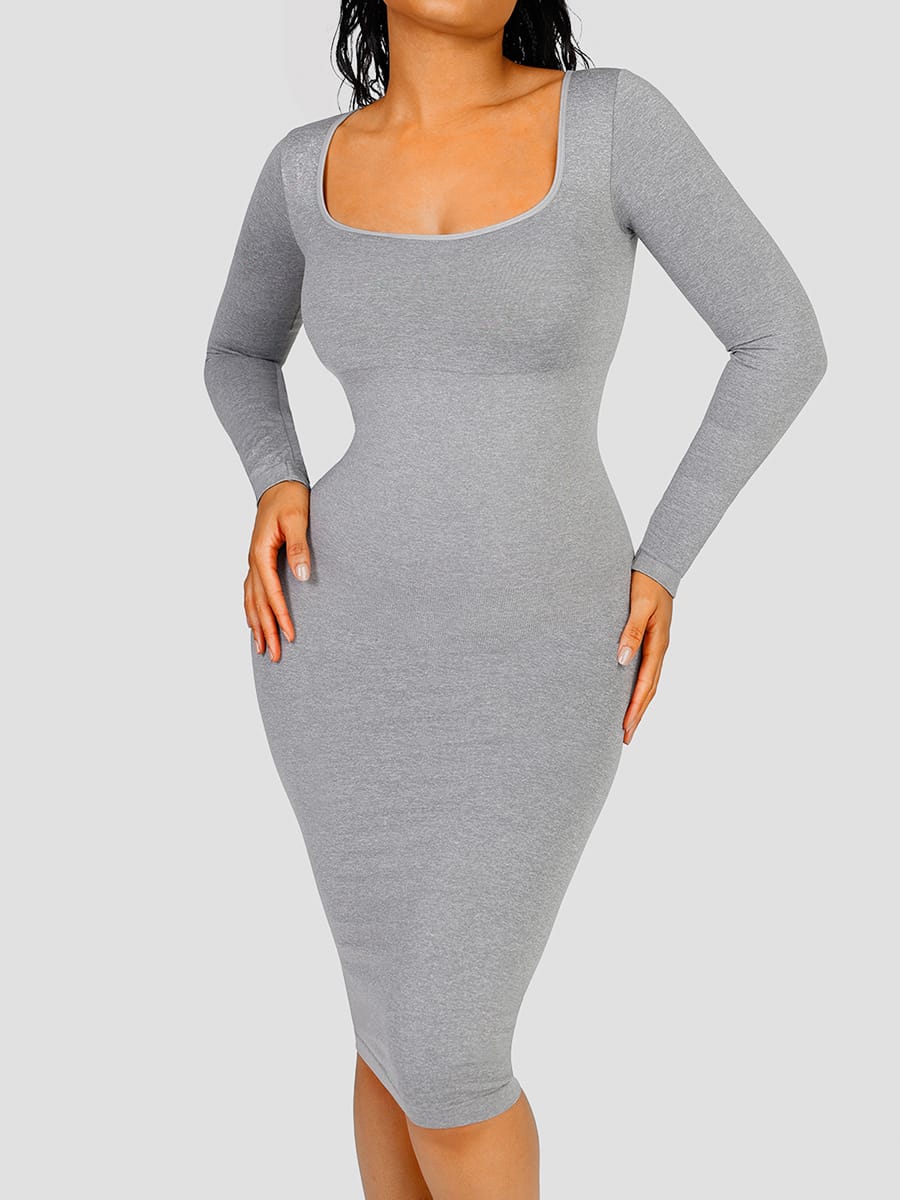 Wholesale 🌿 Eco-friendly Seamless Square Neck Long Sleeve Shaper Dress SPU