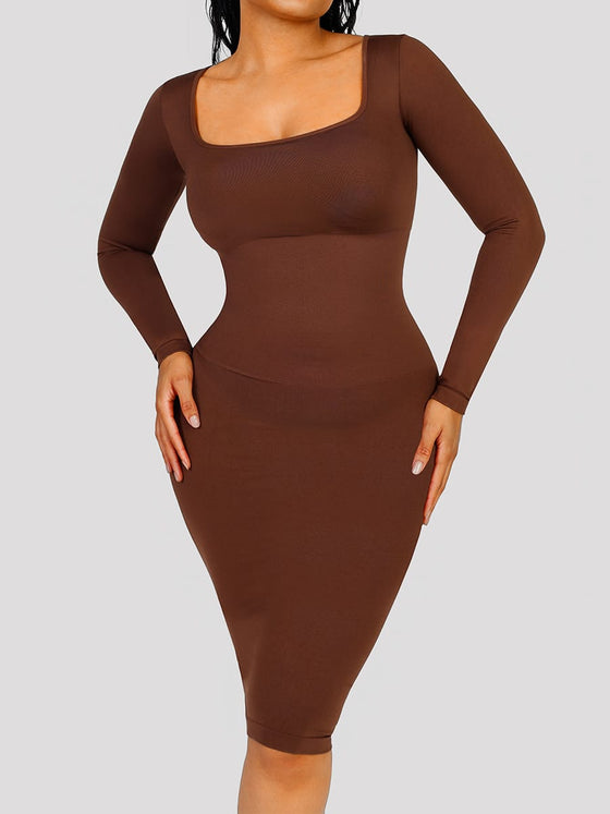 Wholesale 🌿 Eco-friendly Seamless Square Neck Long Sleeve Shaper Dress SPU