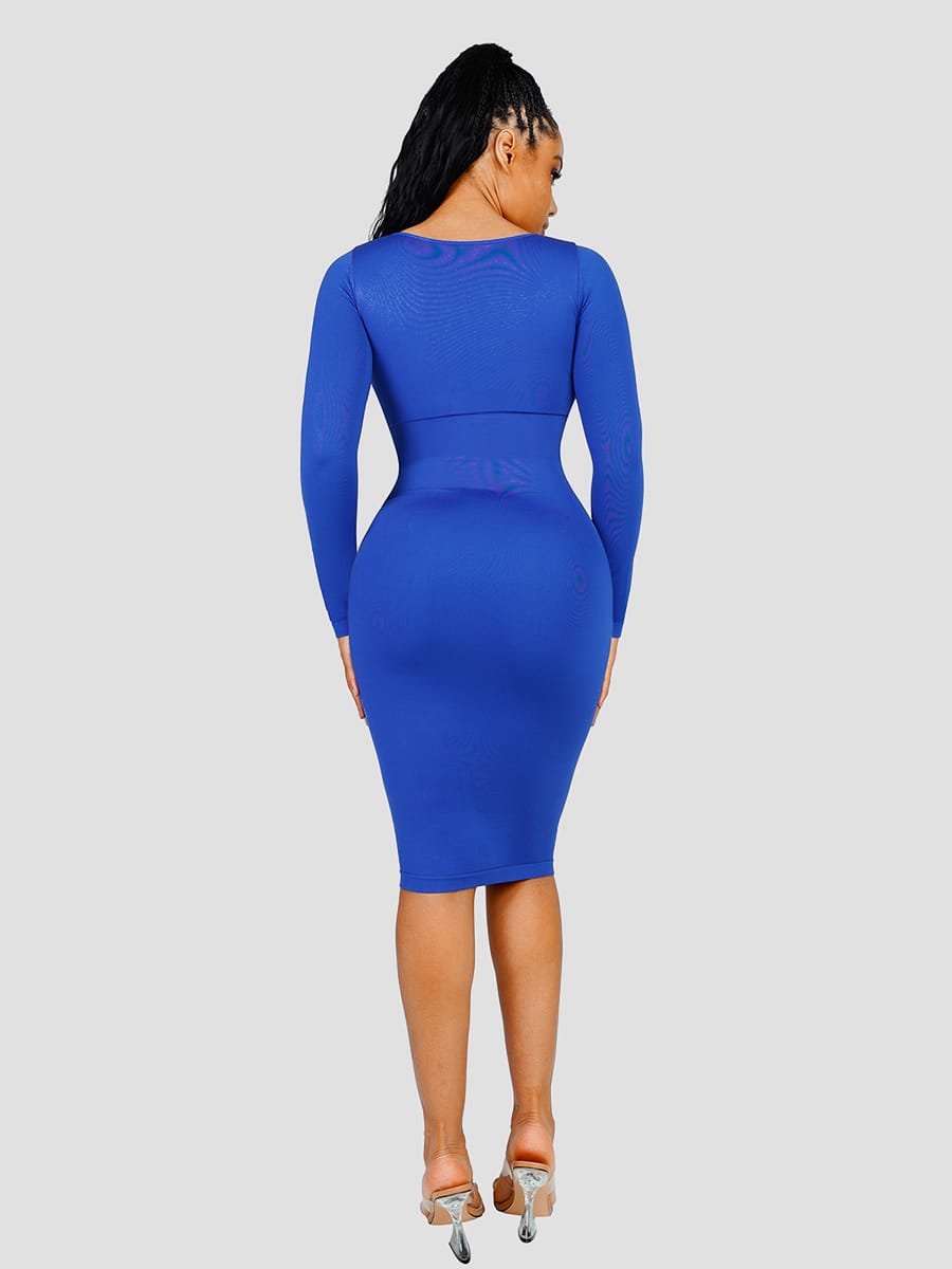 Wholesale 🌿 Eco-friendly Seamless Square Neck Long Sleeve Shaper Dress SPU