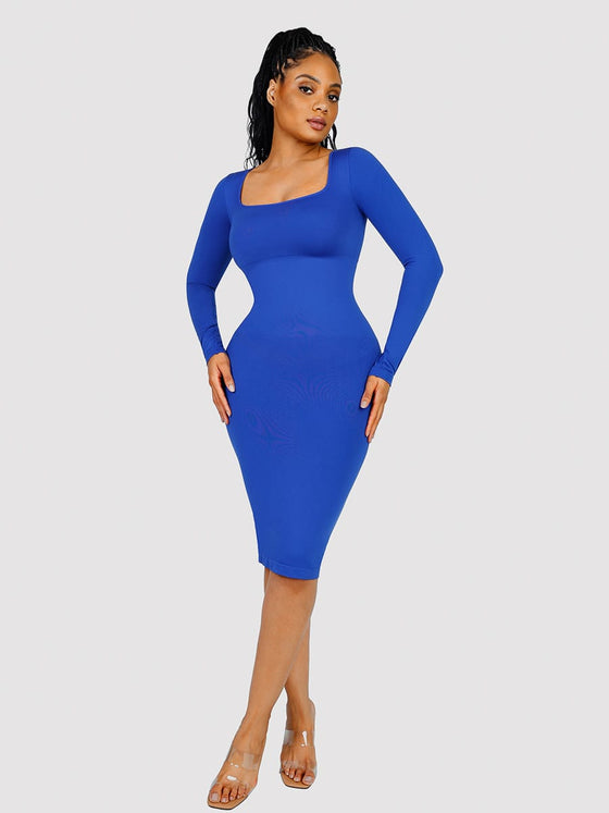 Wholesale 🌿 Eco-friendly Seamless Square Neck Long Sleeve Shaper Dress SPU