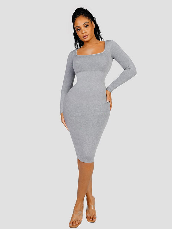 Wholesale 🌿 Eco-friendly Seamless Square Neck Long Sleeve Shaper Dress SPU