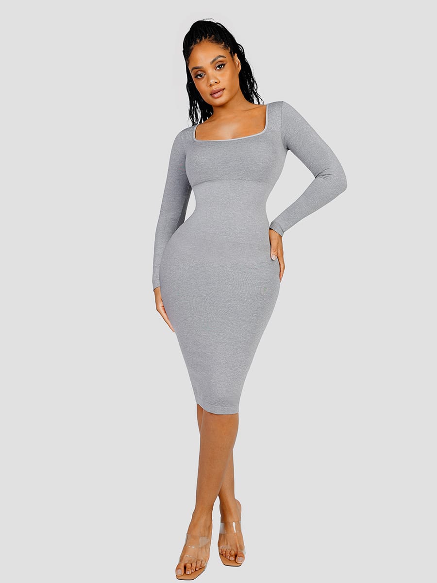 Wholesale 🌿 Eco-friendly Seamless Square Neck Long Sleeve Shaper Dress SPU