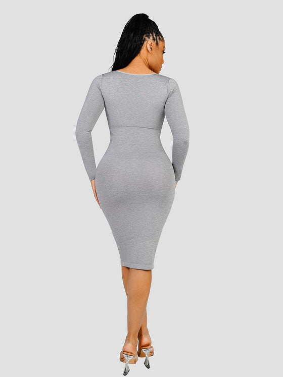 Wholesale 🌿 Eco-friendly Seamless Square Neck Long Sleeve Shaper Dress SPU