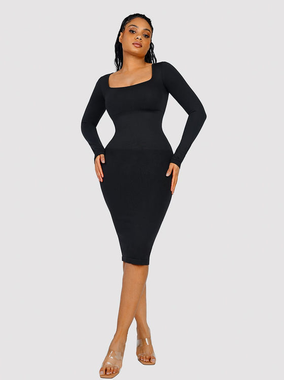 Wholesale 🌿 Eco-friendly Seamless Square Neck Long Sleeve Shaper Dress SPU