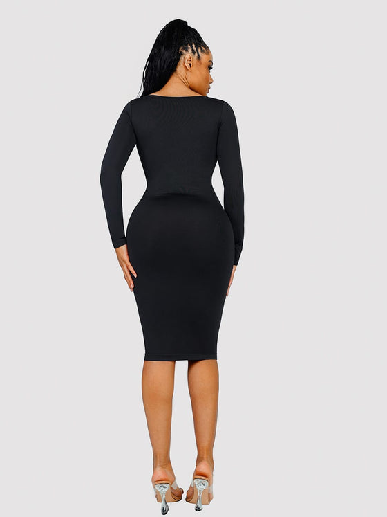 Wholesale 🌿 Eco-friendly Seamless Square Neck Long Sleeve Shaper Dress SPU