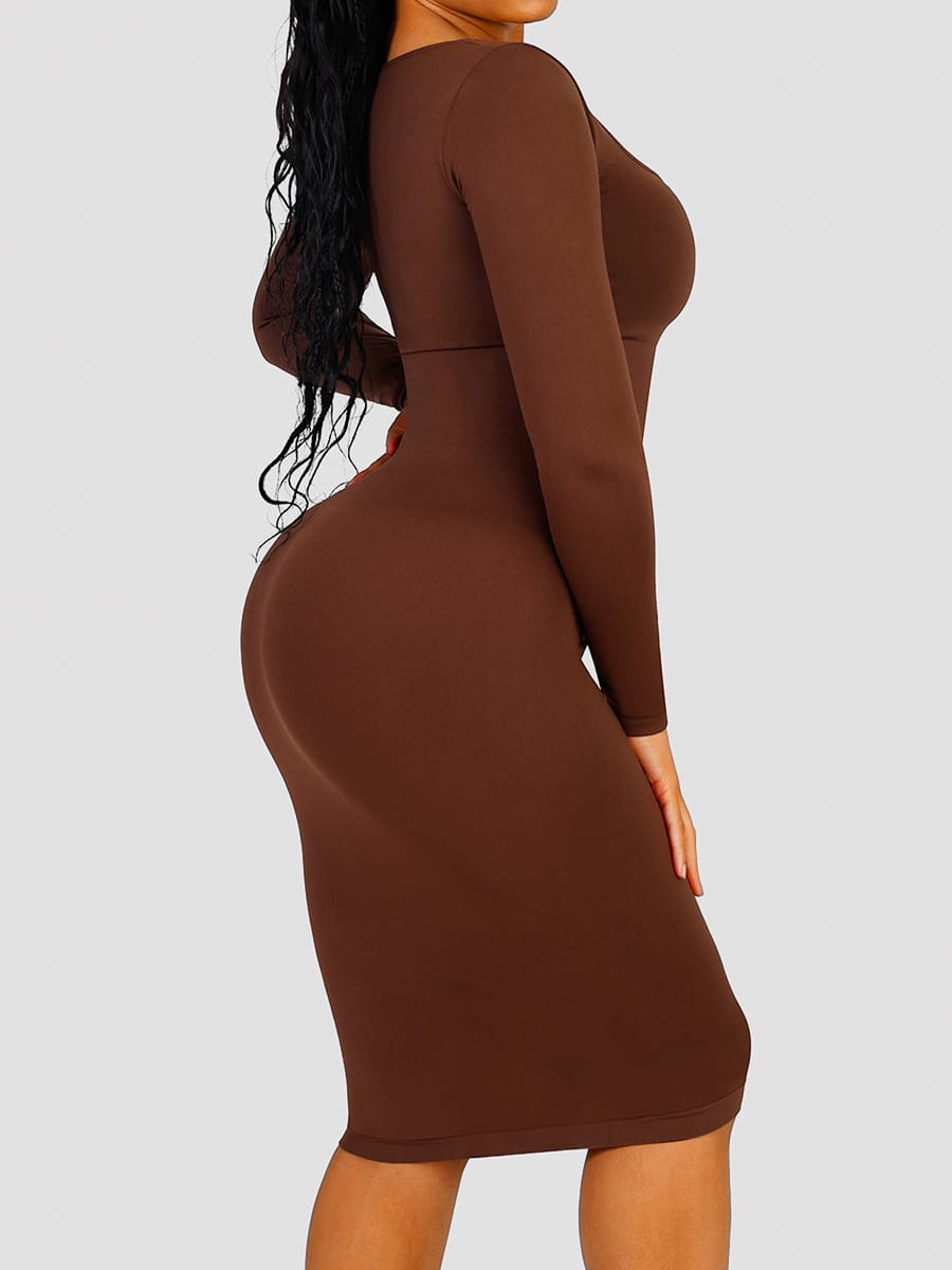 Wholesale 🌿 Eco-friendly Seamless Square Neck Long Sleeve Shaper Dress SPU