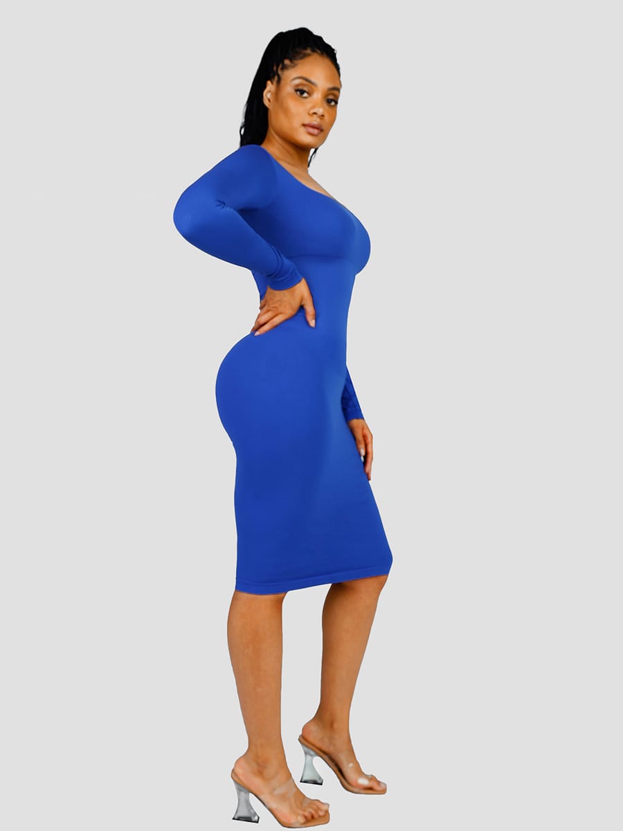 Wholesale 🌿 Eco-friendly Seamless Square Neck Long Sleeve Shaper Dress SPU