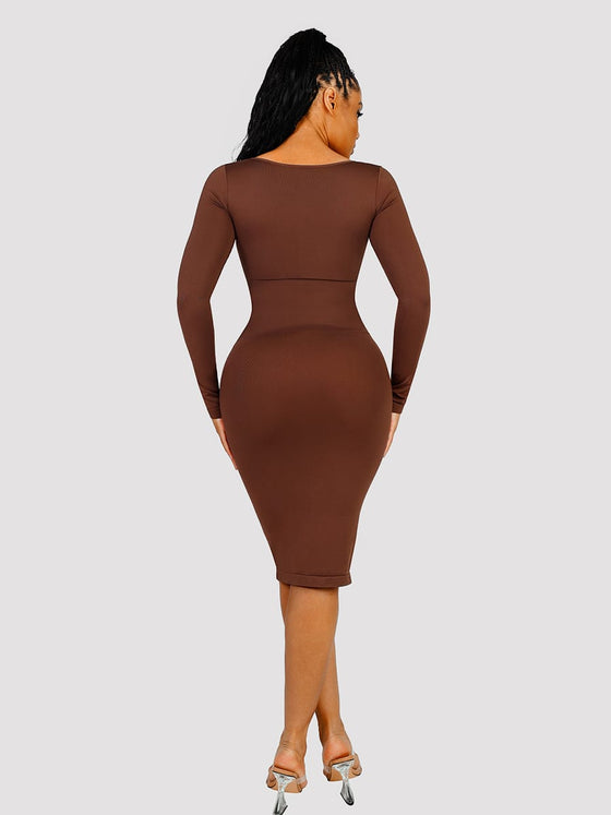 Wholesale 🌿 Eco-friendly Seamless Square Neck Long Sleeve Shaper Dress SPU
