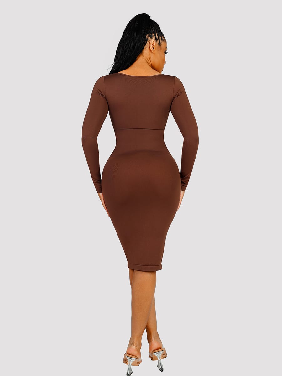 Wholesale 🌿 Eco-friendly Seamless Square Neck Long Sleeve Shaper Dress SPU