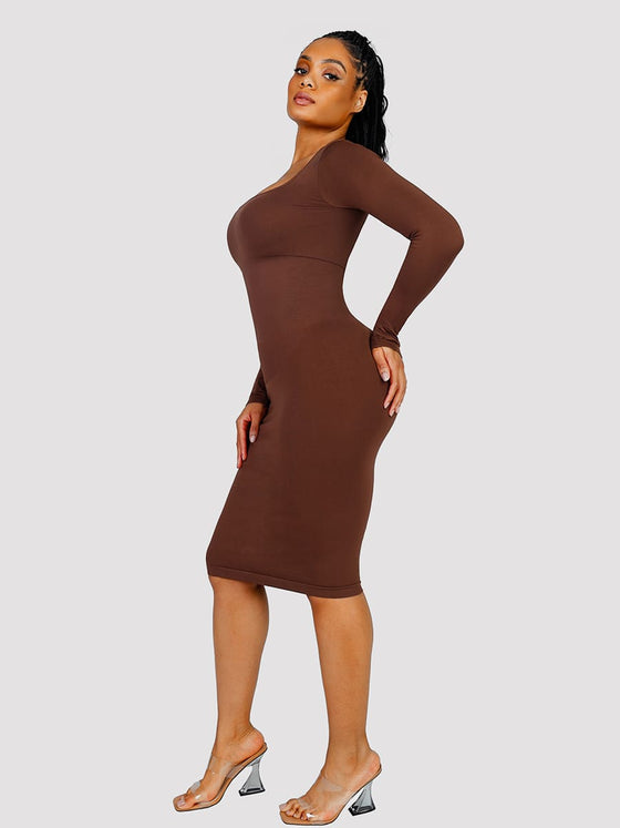 Wholesale 🌿 Eco-friendly Seamless Square Neck Long Sleeve Shaper Dress SPU