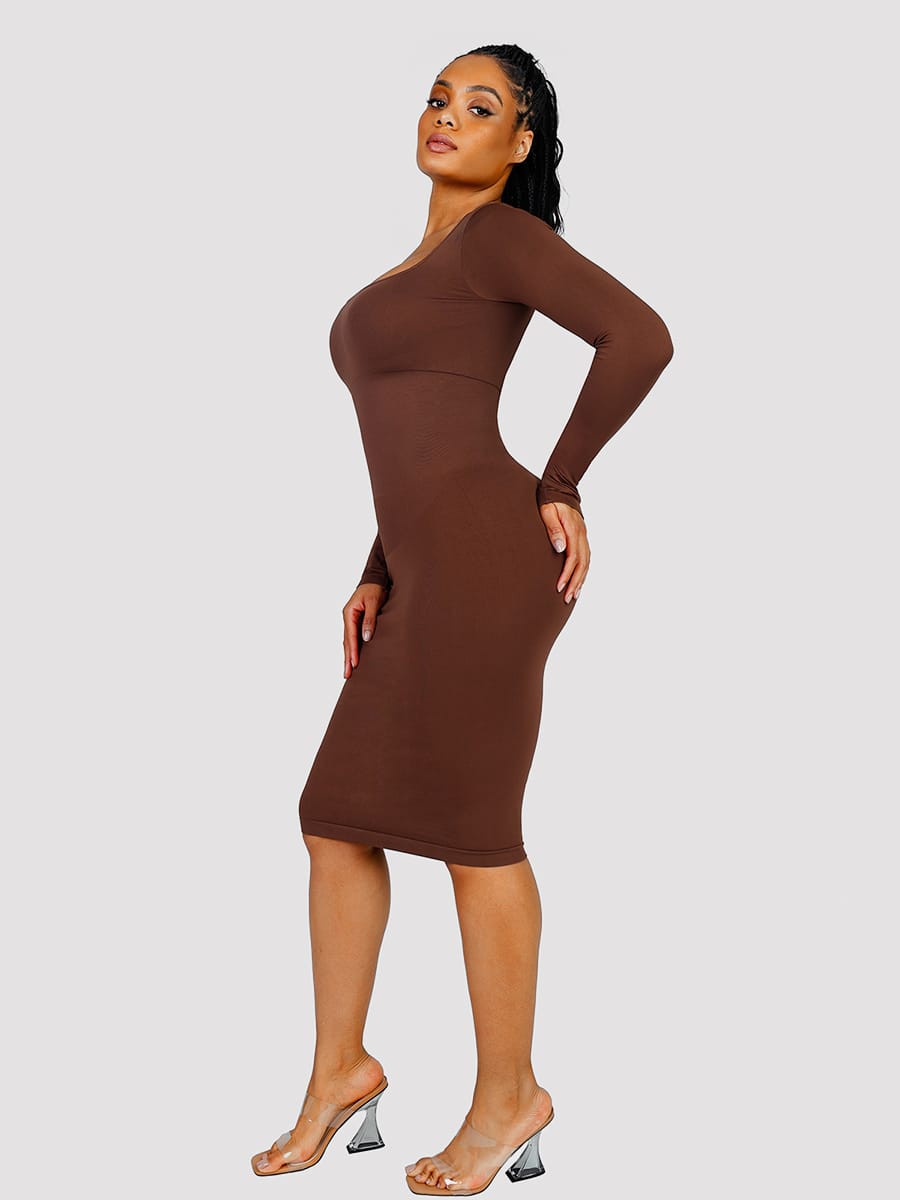 Wholesale 🌿 Eco-friendly Seamless Square Neck Long Sleeve Shaper Dress SPU