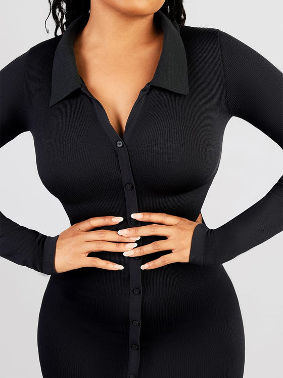 Wholesale 🌿 Eco-friendly Seamless Waist Trimming Retro Long Sleeve Shirt Dress SPU