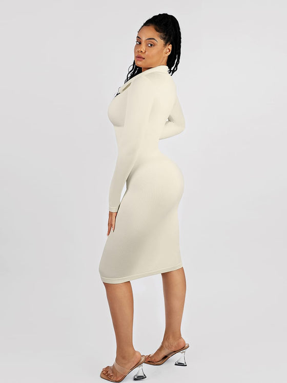 Wholesale 🌿 Eco-friendly Seamless Waist Trimming Retro Long Sleeve Shirt Dress SPU