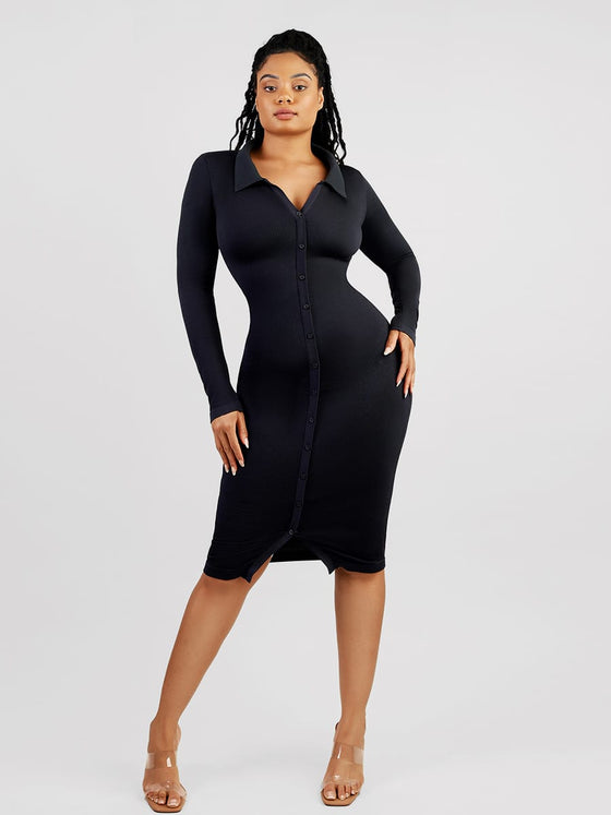 Wholesale 🌿 Eco-friendly Seamless Waist Trimming Retro Long Sleeve Shirt Dress SPU