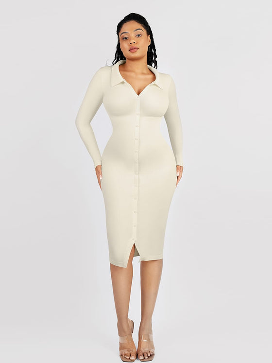 Wholesale 🌿 Eco-friendly Seamless Waist Trimming Retro Long Sleeve Shirt Dress SPU