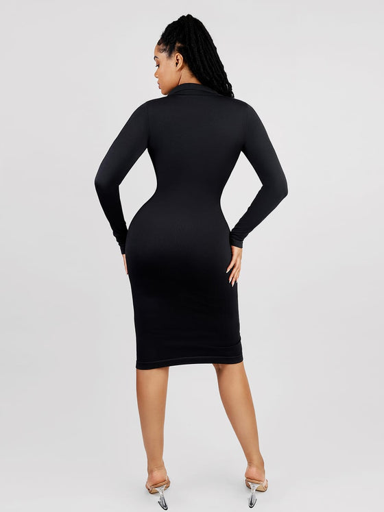 Wholesale 🌿 Eco-friendly Seamless Waist Trimming Retro Long Sleeve Shirt Dress SPU