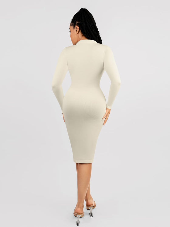 Wholesale 🌿 Eco-friendly Seamless Waist Trimming Retro Long Sleeve Shirt Dress SPU