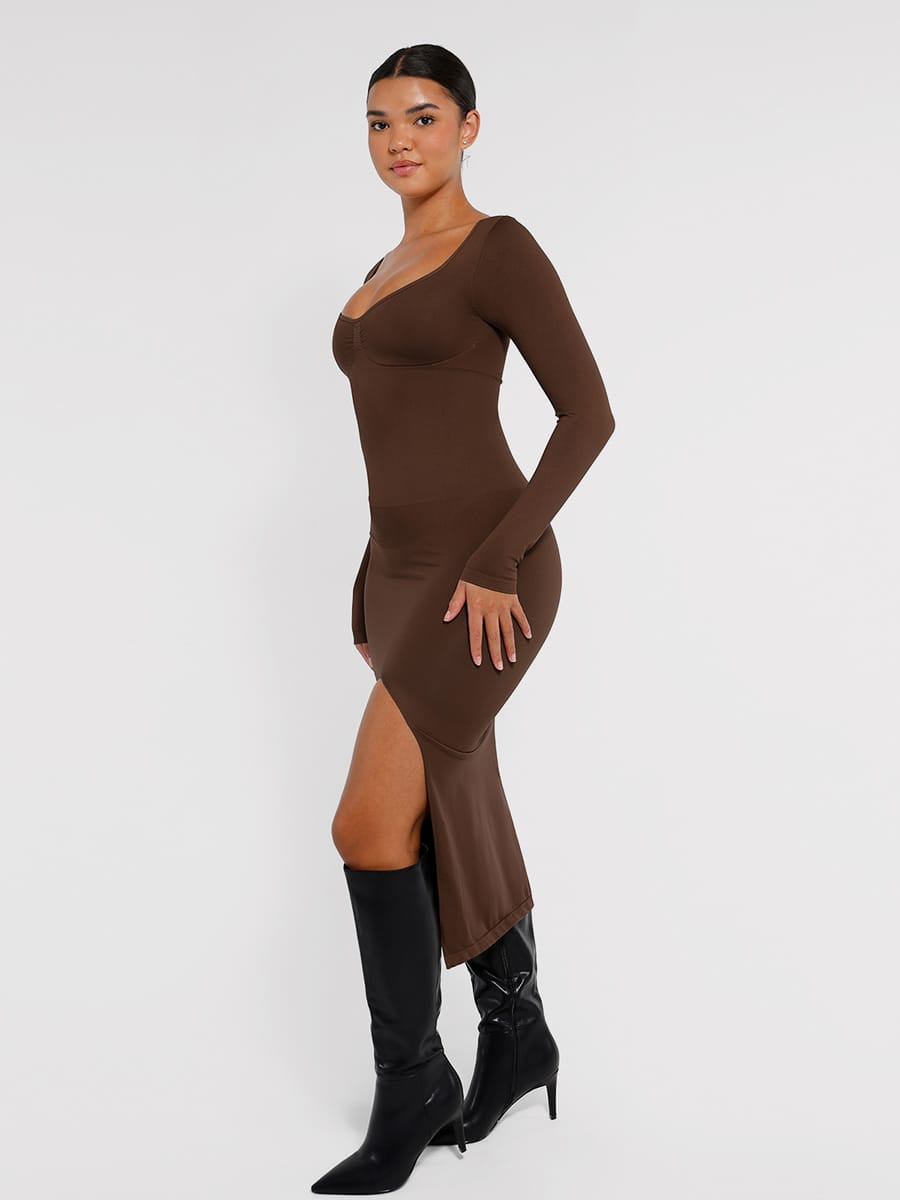 Wholesale🌿 Eco-friendly Seamless Bust Support Tummy Control High Side Slit Shaping Dress SPU