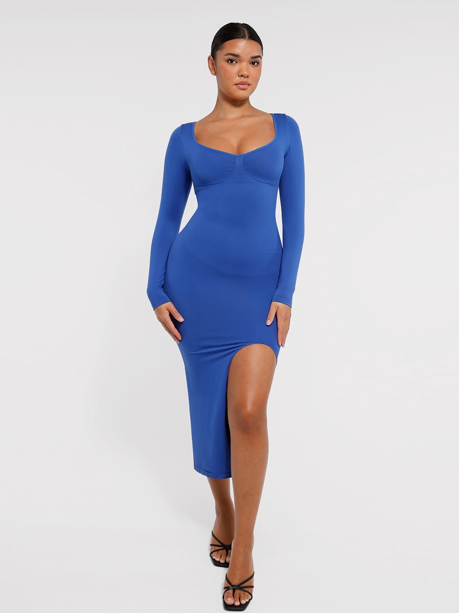 Wholesale🌿 Eco-friendly Seamless Bust Support Tummy Control High Side Slit Shaping Dress SPU