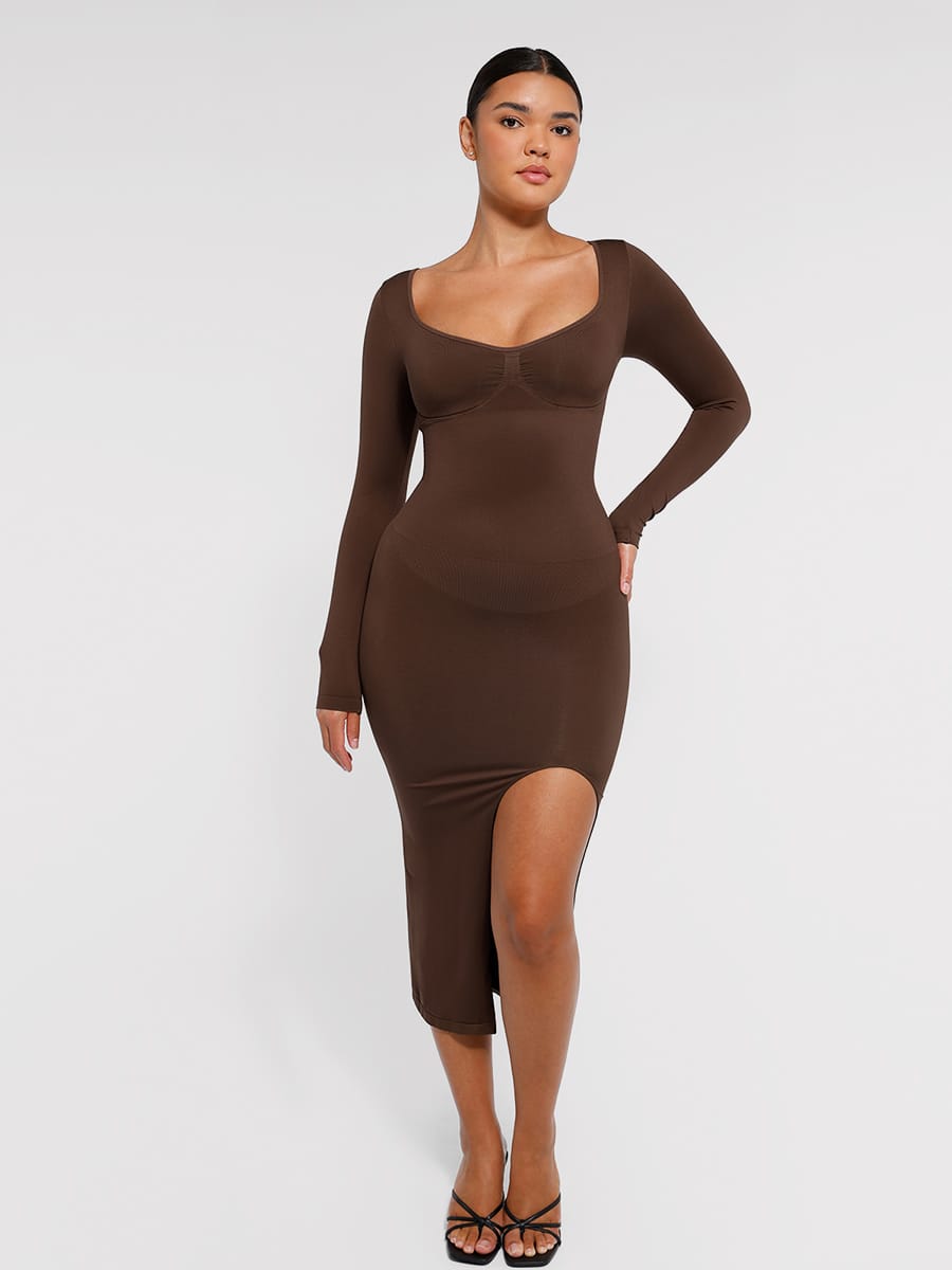 Wholesale🌿 Eco-friendly Seamless Bust Support Tummy Control High Side Slit Shaping Dress SPU