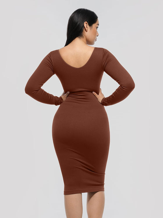 Wholesale 🌿 Eco-friendly Seamless V Neck Long Sleeve Waist Trimming Shaper Dress SPU