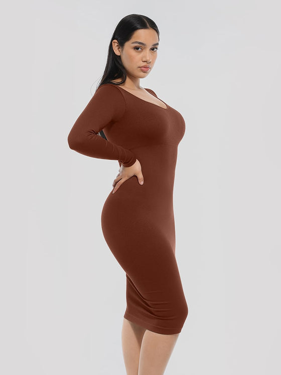 Wholesale 🌿 Eco-friendly Seamless V Neck Long Sleeve Waist Trimming Shaper Dress SPU