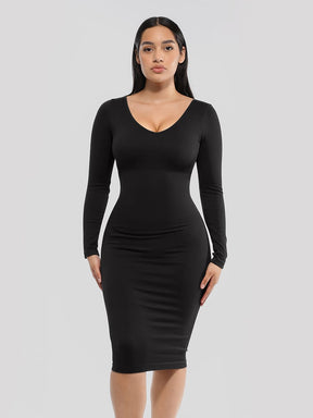 Wholesale 🌿 Eco-friendly Seamless V Neck Long Sleeve Waist Trimming Shaper Dress SPU