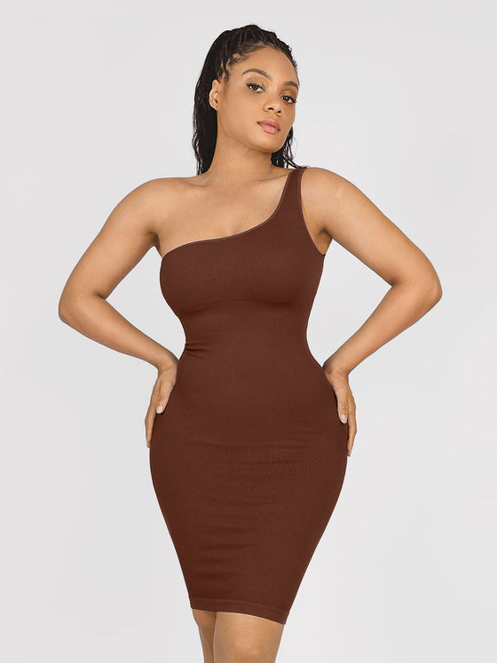 Wholesale 🌿Seamless Eco-friendly One-shoulder Slanted Neck Waist Trimming Shaper Dress SPU