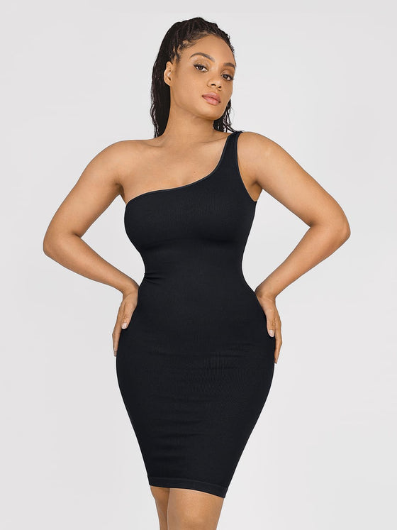 Wholesale 🌿Seamless Eco-friendly One-shoulder Slanted Neck Waist Trimming Shaper Dress SPU