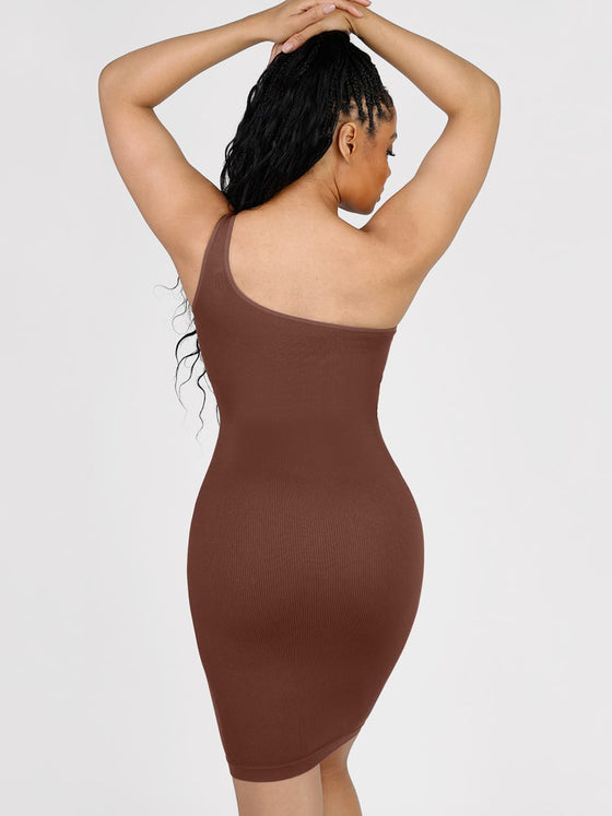 Wholesale 🌿Seamless Eco-friendly One-shoulder Slanted Neck Waist Trimming Shaper Dress SPU