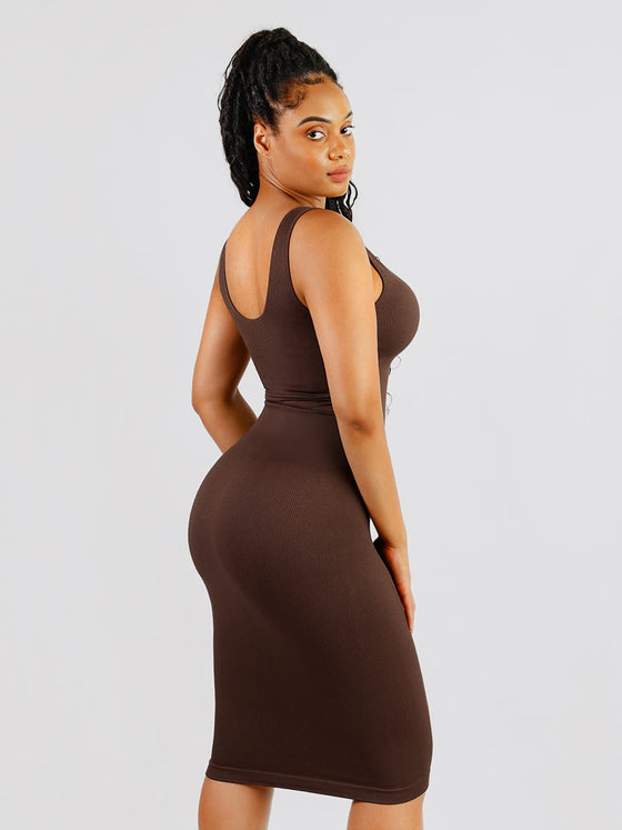 Wholesale 🌿 Eco-friendly Seamless Deep V-neck Waist Trimming Shaping Dress with Removable Pads SPU