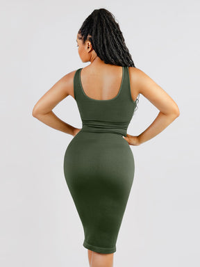 Wholesale 🌿 Eco-friendly Seamless Deep V-neck Waist Trimming Shaping Dress with Removable Pads SPU