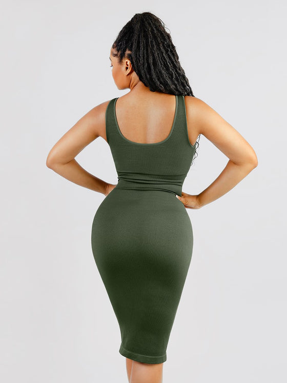 Wholesale 🌿 Eco-friendly Seamless Deep V-neck Waist Trimming Shaping Dress with Removable Pads SPU
