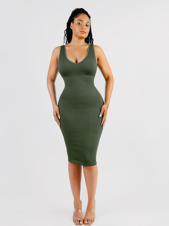 Wholesale 🌿 Eco-friendly Seamless Deep V-neck Waist Trimming Shaping Dress with Removable Pads SPU