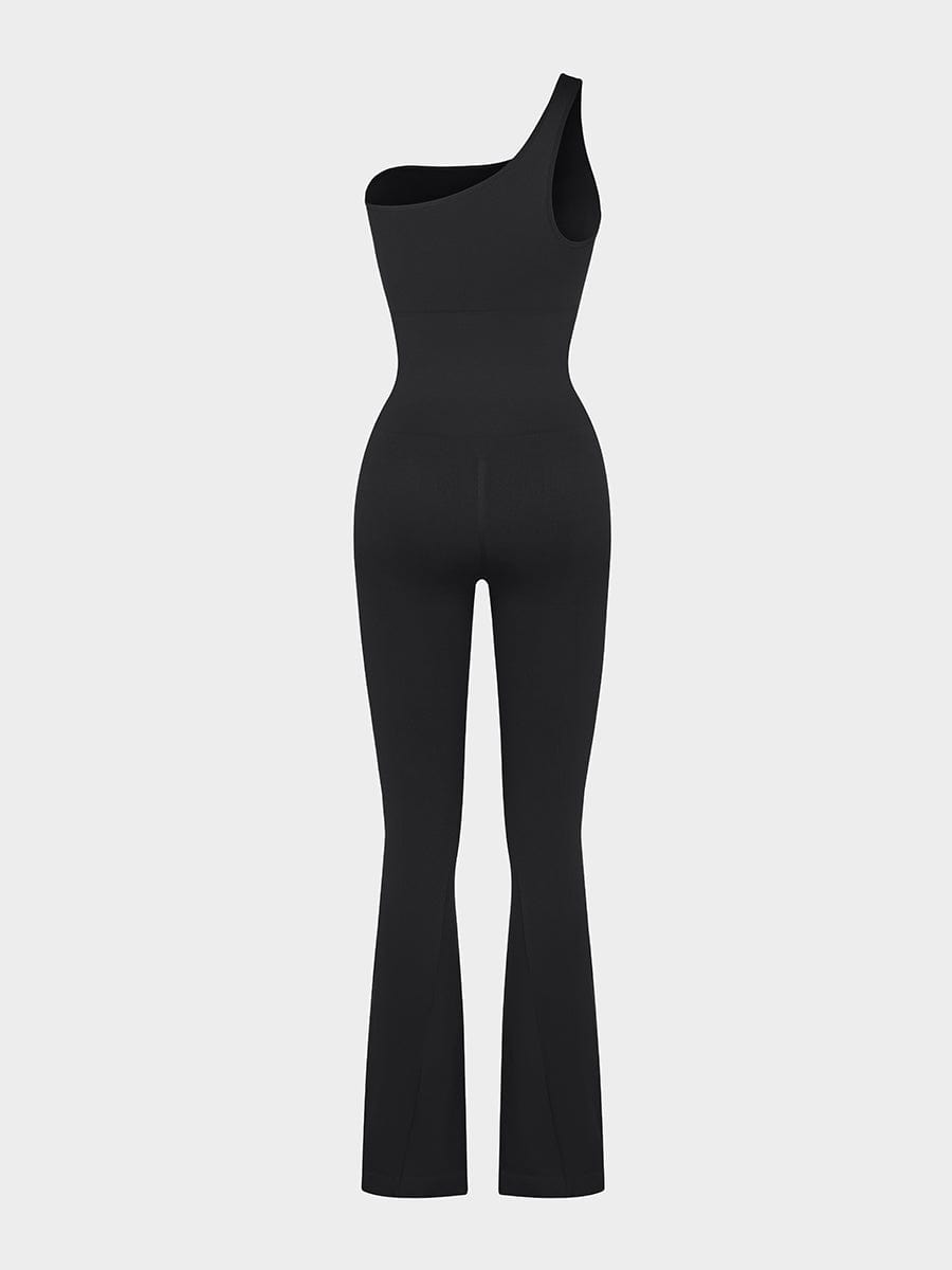 Wholesale Seamless Sloped Shoulders Shaping Jumpsuit with Flared Legs