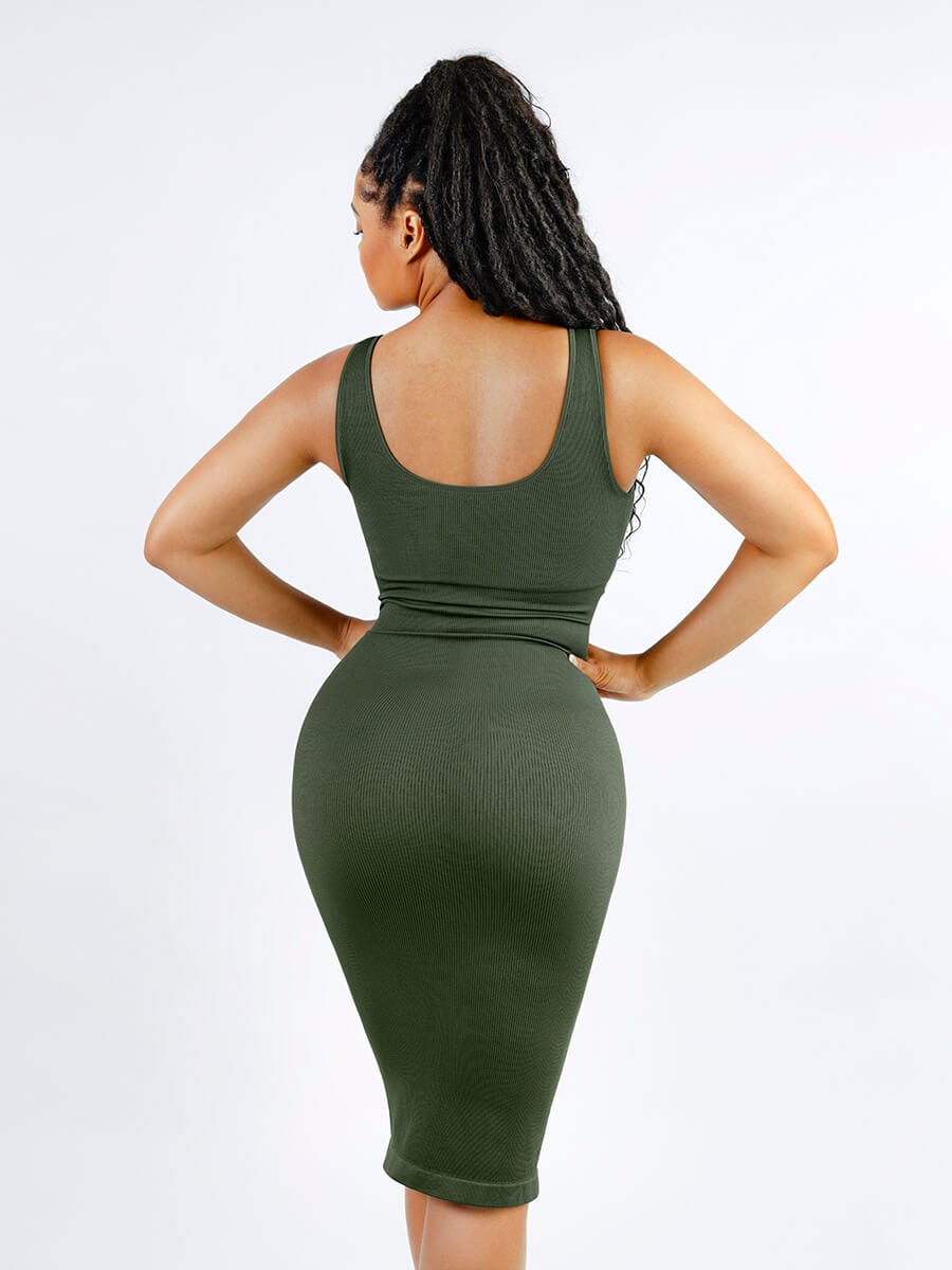 Wholesale 🌿 Eco-friendly Seamless Deep V-neck Waist Trimming Shaping Dress with Removable Pads