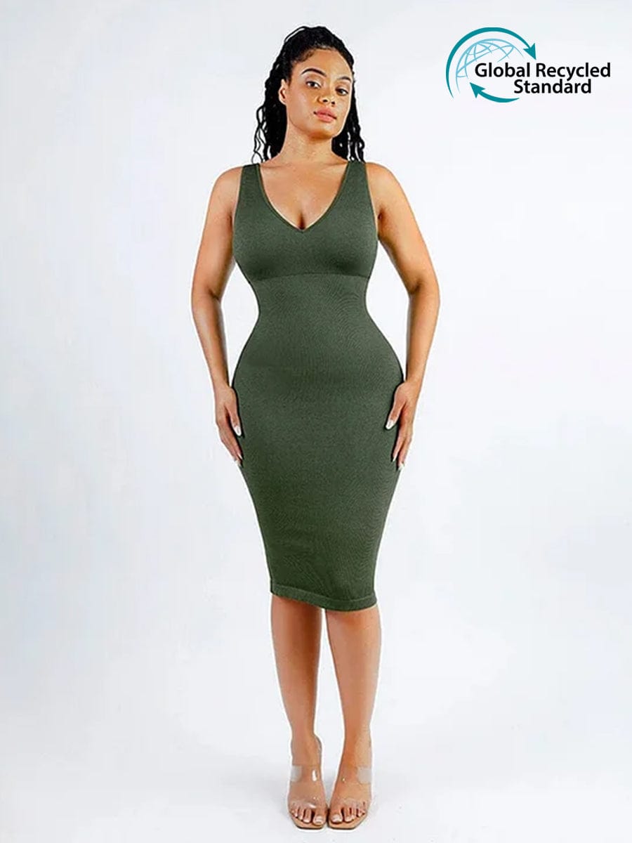 Wholesale 🌿 Eco-friendly Seamless Deep V-neck Waist Trimming Shaping Dress with Removable Pads